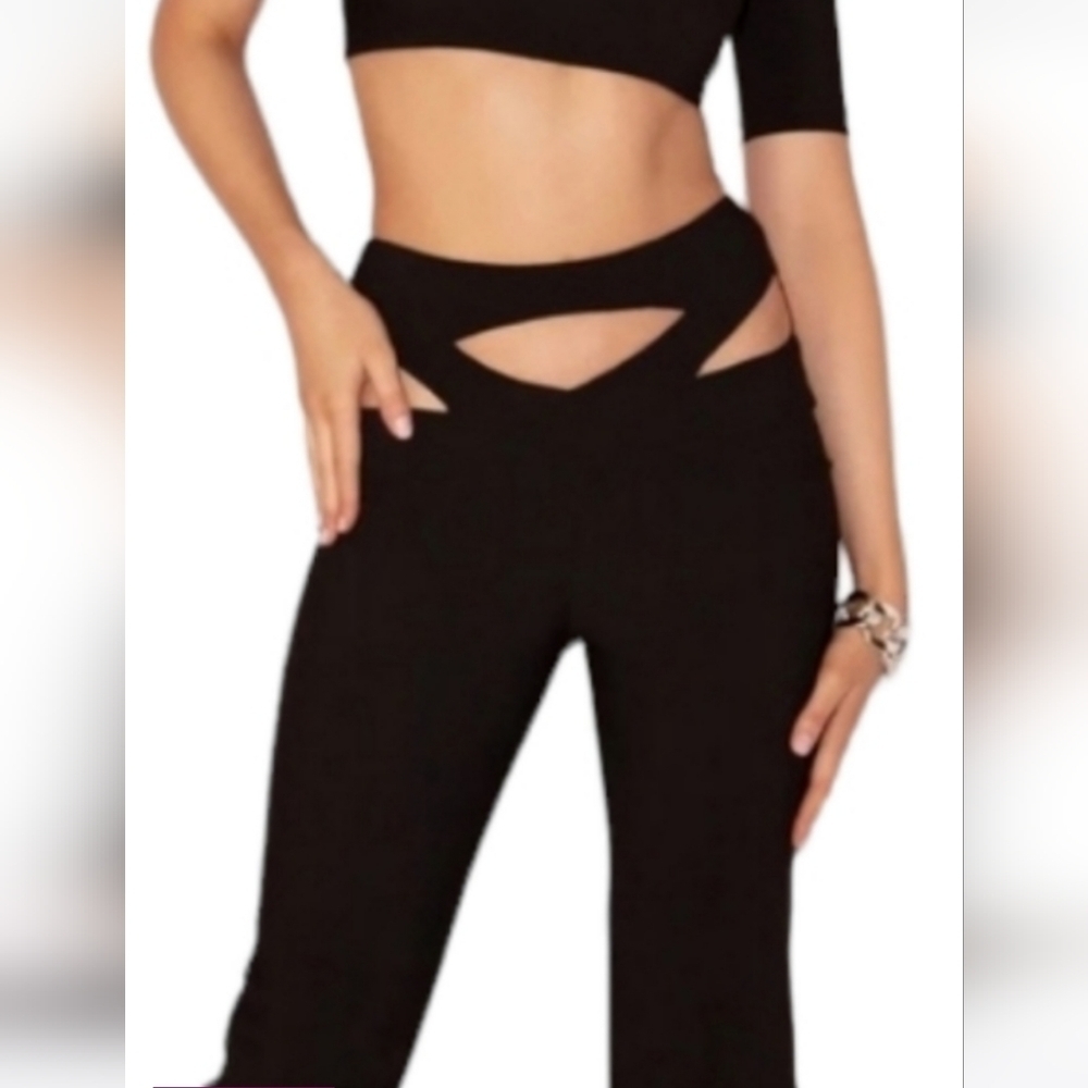 NWOT Heiress Beverly Hills Black Cut-Out High-Waist Trousers Sz L - Picture 1 of 14